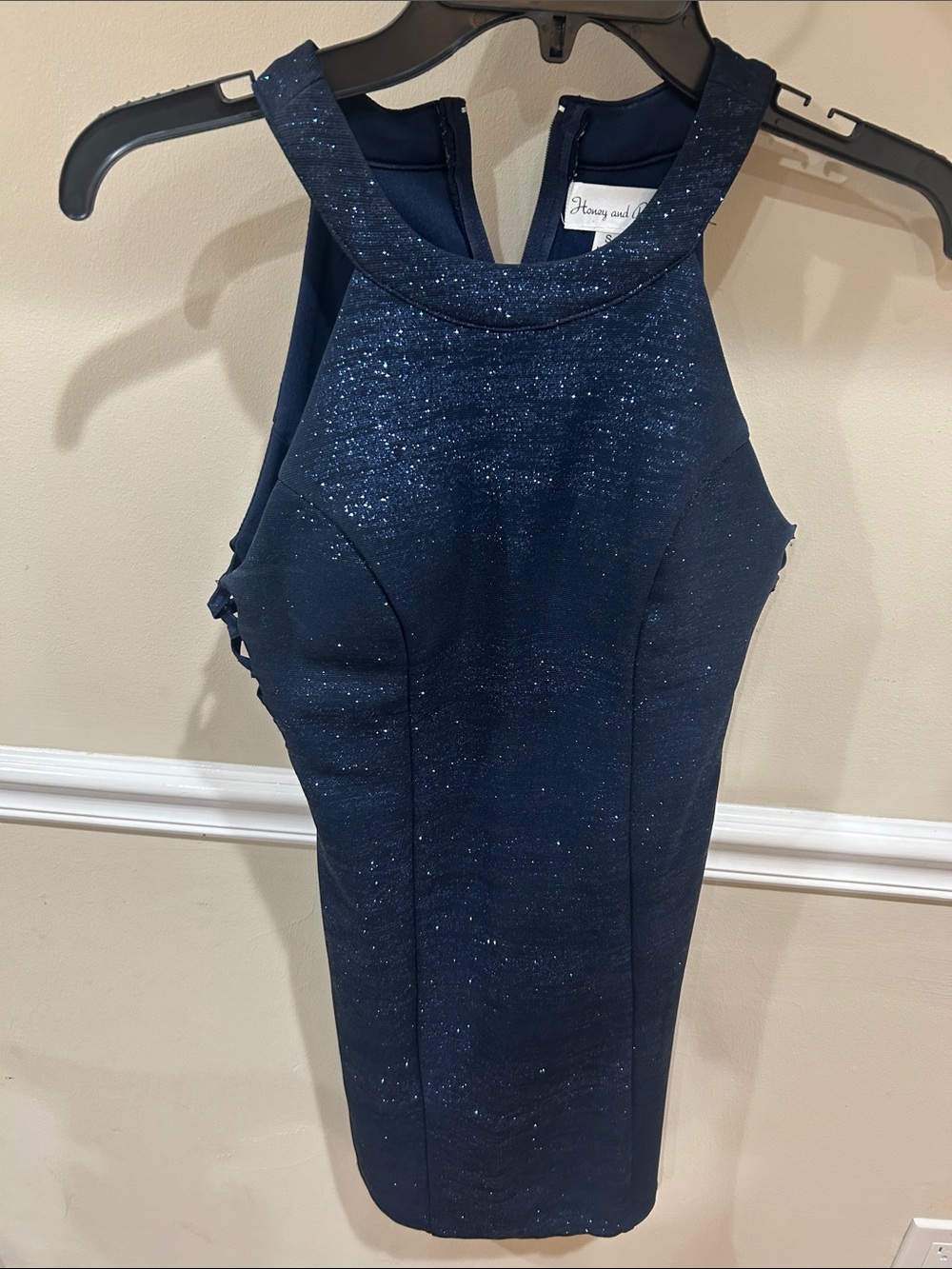 Honey and Rosie Sparkle Navy Halter Mini Dress